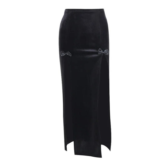 slit velvet long women's skirt